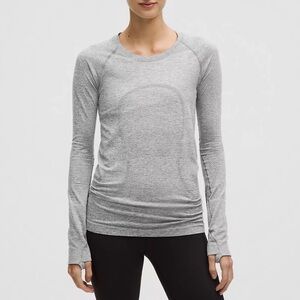 Lululemon Swiftly Tech Long-Sleeve Shirt 2.0 Hip Length Sz 6 Grey Slate White
